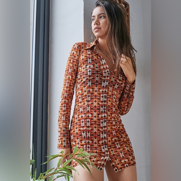 Urban Outfitters Sharon Button-up Mesh Shirt Dress - Picture 3 of 9